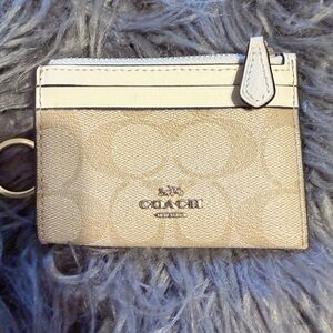 Coach beige Signature Jacquard mini skinny ID case